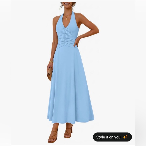 NWT BLUE HALTER MAXI DRESS-S - Picture 8 of 15